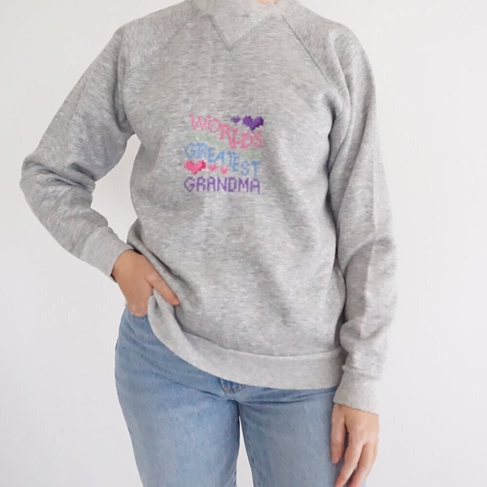 Vintage Lady Mcgregor Grey World's Greatest Grandma Cotton Blend Crew Sweater 1X